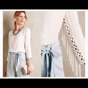 NEW Ella Moss white crêpe fringe blouse